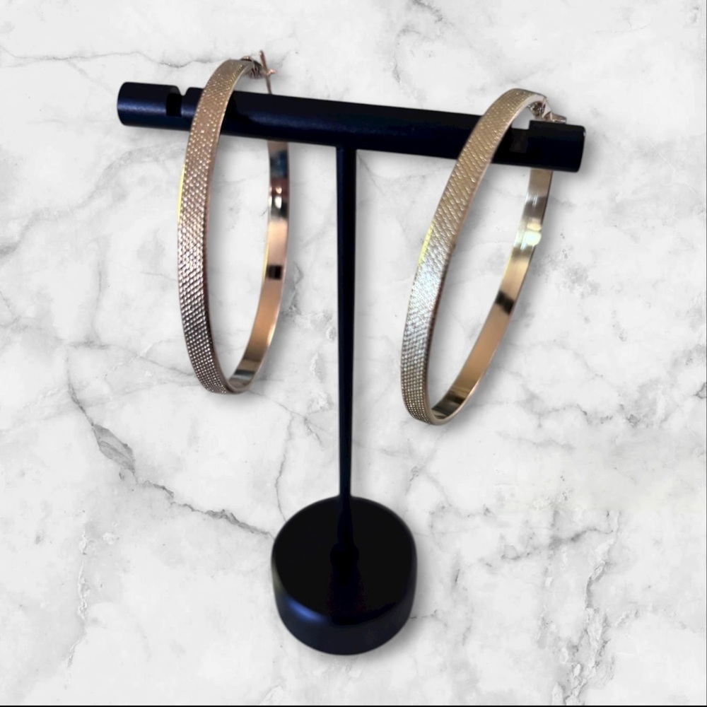 Textured stainless steel hoops. Approximately 1.75”. New. - Picture 1 of 4